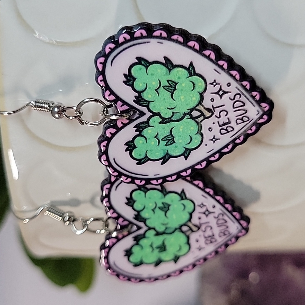Best Buds 420 Themed Drop Earrings, handmade - Picture 4 of 5